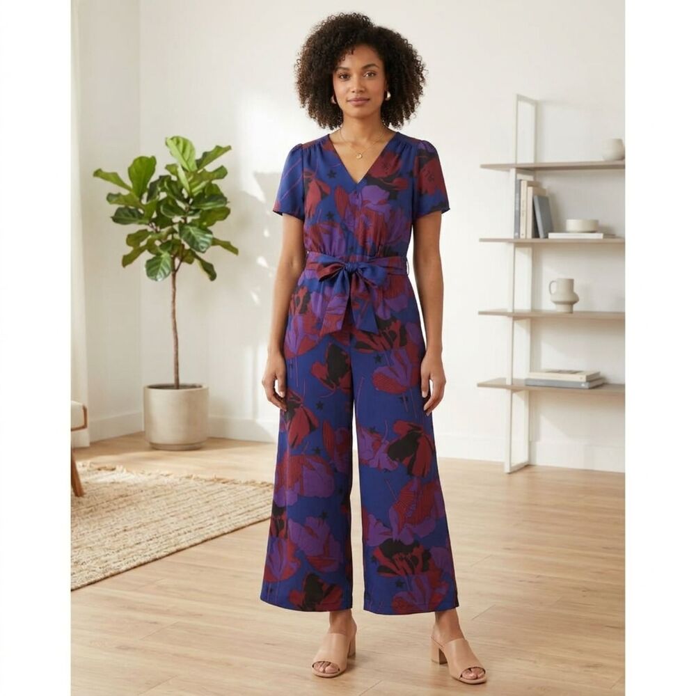 ModCloth Aiming Higher Floral Wide Leg Jumpsuit S